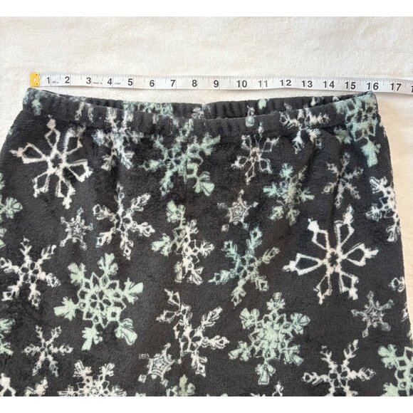 Snowflake Print Fleece Lounge Pants Womens Large Elastic Waist Gray & Mint Green - Picture 5 of 8